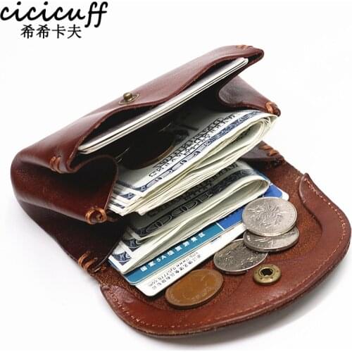 Men Genuine Leather Coin Purse Mens Handmade Original Leather Mini Coin Bag Women Money Change Purse ID Card Holder Small Wallet
