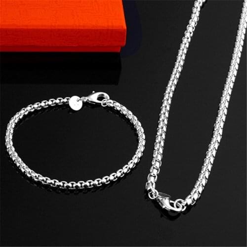 Charm 5MM box chain New fashion 925 Sterling Silver Bracelets necklace Jewelry sets for women men Fashion Party Gifts wedding