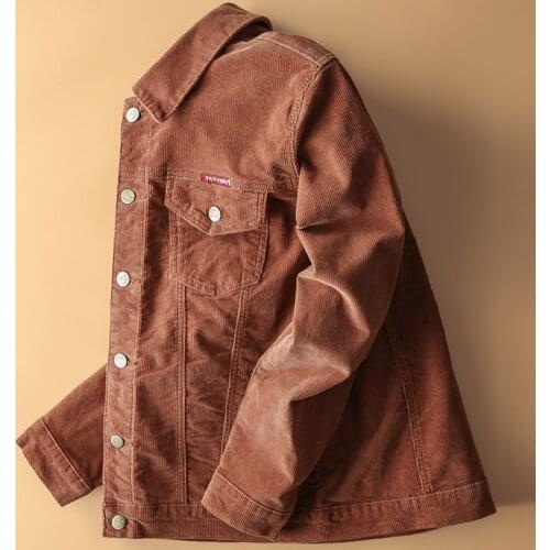 Autumn Corduroy Jacket Men Solid Denim Jacket Men Cotton Turn-down Collar Slim Fit Coat Pockets Bomber Jacket Casaco Masculino