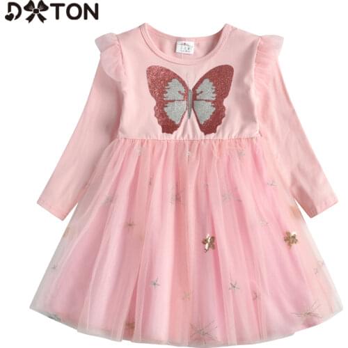 DXTON Flying Sleeve Princess Dress For Girls Butterfly Kids Dresses Tulle Children Party Costumes Autumn And Winter Girls Dress