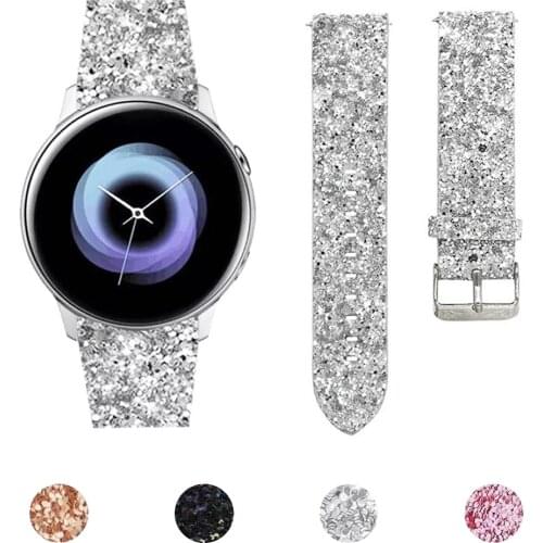 22mm 20mm Leather Belt for Samsung Galaxy Watch 3 Band 41mm 45mm Active 2 Bling Sequins Strap for Garmin Venu/SQ/Vivoactive 4 3