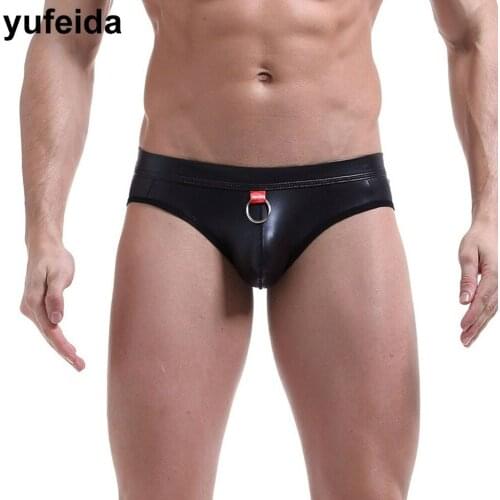Sexy Gay Men Underwear Jockstrap Backless Hollow Out G strings Thongs PU Leather Underpants Man Thong Panties Bulge Pouch Bikini