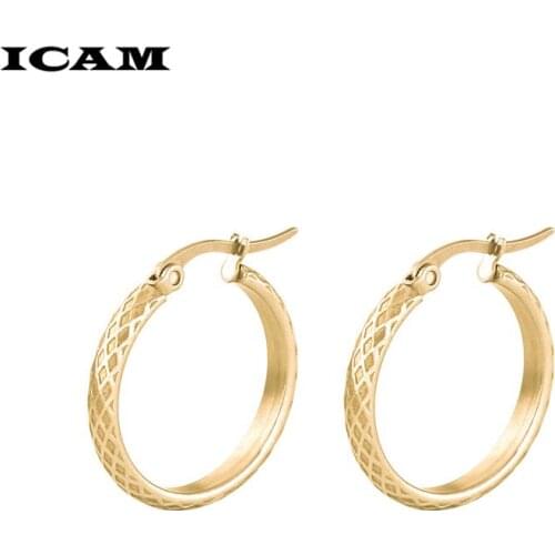 ICAM 1Pair Small Gold Statement Earrings Stainless Round Silver Hoop Earrings for Women Circle Woman Ear Studs Jewelry Earring