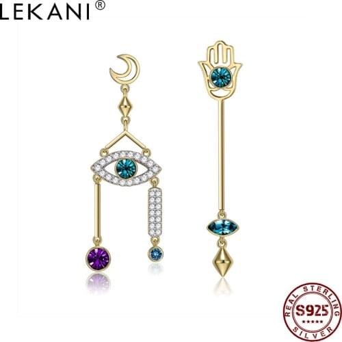 LEKANI Earrings For Women 925 Sterling Silver Evil Eye With Lucky Hand Drop Earrings Personality Party Fine Jewelry Earings