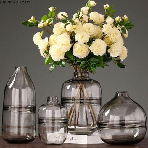 Gray Glass Vase Dried Flowers Flower Arrangement Ornaments Living Room Bedroom Furnishings Modern Home Decoration Accessories