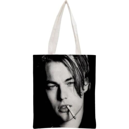 Custom Leonardo DiCaprio Tote Bag Reusable Handbag Women Shoulder Foldable Canvas Shopping Bags Customize your image