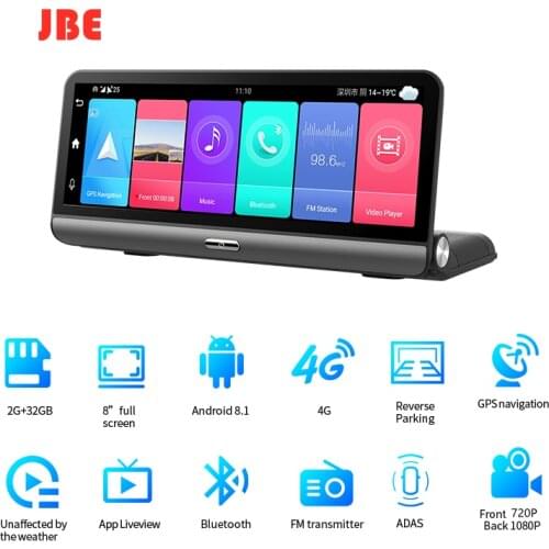 8 Inch 4G Android Car DVR Camera GPS Navigation ADAS FHD 1080P Auto Dashboard Video Recorder Night Vsion Remote Monitor