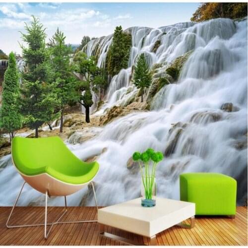 Wellyu Customized large - scale murals flow water wealth 3D mural landscape background wall non - woven wallpaper