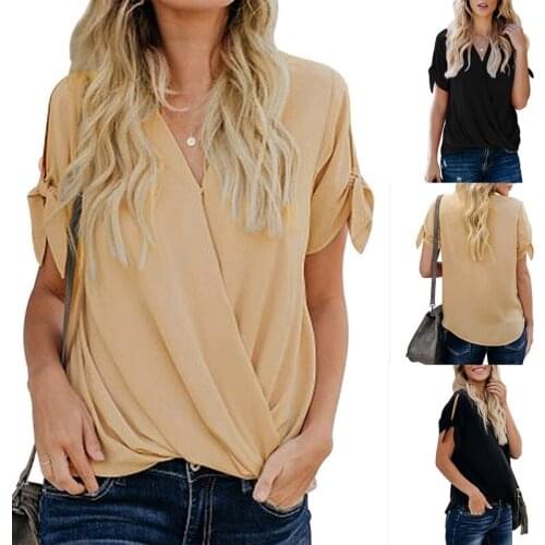 Womens New Solid Color Loose Pleated Pullover Blouse