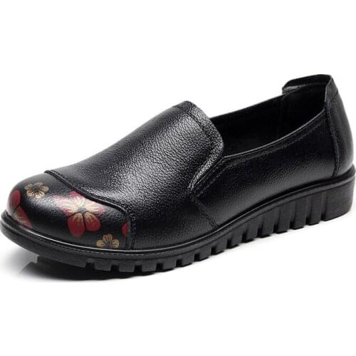 Womens Flats Genuine Leather Shoes Patent leather Wedge Women Superstar Round Toe Office Shoe Ladies 2019 Spring Autumn