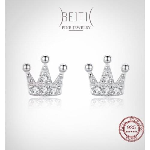Beitil Authentic 925 Sterling Silver Mini Lovely Crown CZ Stud Earring For Women Girls Party Accessories Jewelry