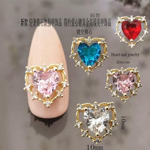 1Pcs/Lot Japan Korea Metal Alloy Nail Art Parts Fashion Colorful Zircon Rhinestone Love Heart 3D DIY Accessories Stickers Charms