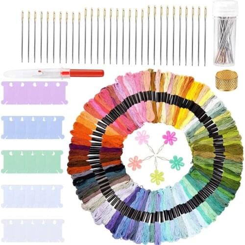 KAOBUY 162Pcs Embroidery Kit With Embroidery Floss Cross Stitch Threads, Embroidery Floss, Embroidery Large Eye Stitching Needle