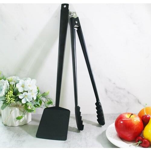 2pcs Black BBQ Grill Tools Set Non-stick Coating Spatula Tongs Food Clamp Cook Turner Barbecue Accessories Cooking Utensils