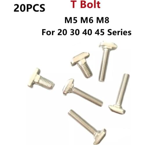 20pcs/lot M5 M6 M8 T Bolt Screws For EU Standard 20 30 40 45 Linear Rail Aluminum Profile Optional Aluminum Profile Accessories