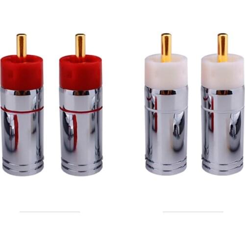 4Pcs Audio Adapter DIY 9mm Silver Plated Brass RCA Plug Connector