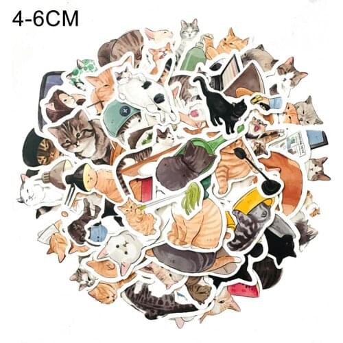 54Pcs Cartoon Stickers Cats Animal Printing Luggage Decoration Waterproof Cartoon PVC Stickers Luggage Decals for Diary