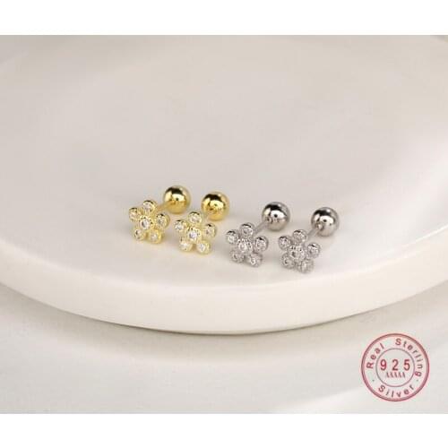 925 Sterling Silver Korean Inlaid Crystal Flower Ear Bone Nails Women Fashion Luxury Party Jewelry Stud Earrings