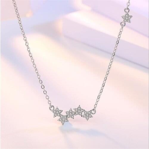 TJP Shiny Crystal Star Female Pendants Necklace Jewelry Charm 925 Sterling Silver Necklace For Girl Lady Party Accessories Bijou