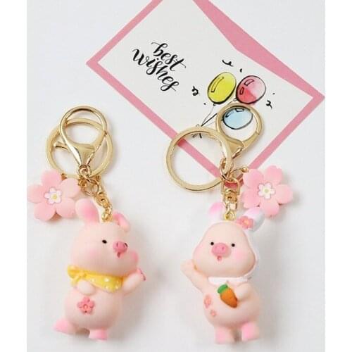 Cartoon Pink Piggy Animal Keychain Cute Cherry Blossom Carrot Sailor Image Pendant Small Object Car Home Key Ring