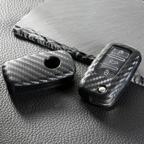 Carbon Fiber Key Case For Car 3 Buttons For For Seat Leon Toledo Altea Ibiza For Skoda Fabia Octavia Superb Car Key Cover