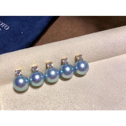 D518 Pearl Pendant Fine Jewelry Solid 18K Gold Round 8-9mm Fresh Water Rose Blue Pearl Pendant Necklace for Women Presents