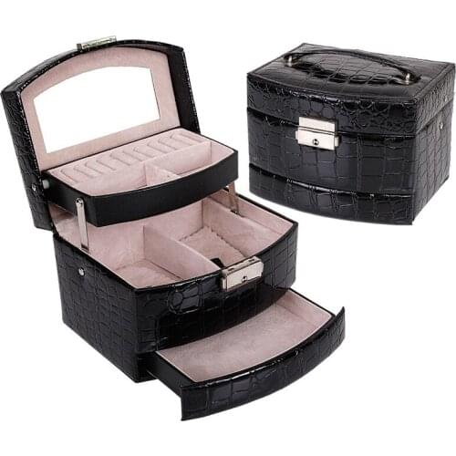 Jewelry Storage Jewelry Holder Box Jewelry Organizer Crocodile Leather Lipstick Display Rangement Bijoux Gift Beauty Boxes