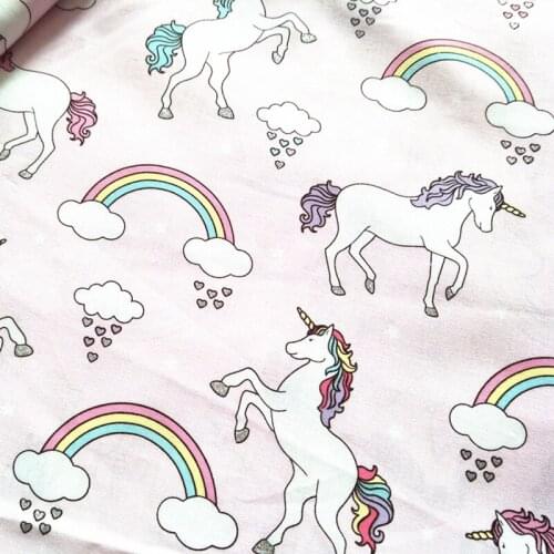 Beautiful Lt. Pink Bottom Unicorn Cotton Fabric Cartoon Unicorn Print Children Fabric Sewing DIY Girl Dress Clothing