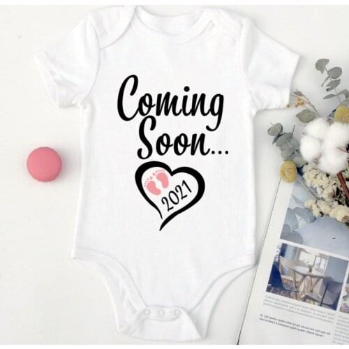 Baby Coming Soon 2021 Cotton Baby Announcement Bodysuits Boys Girls Newborn Baby Clothes Summer Romper Jumpsuit