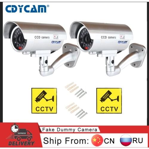 Cdycam 2pcs(1bag) Fake Dummy Camera Outdoor Waterproof Security Camera Indoor CCTV simulation Camera With Flashing LED light