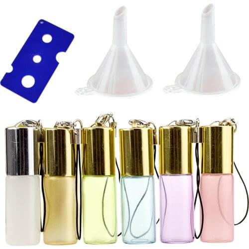 6pcs 5ml Clear Refillable Roller Ball Bottles 1pcs Bottle Opener 2pcs Funnels for Essential Oil Perfume Assorted Colors
