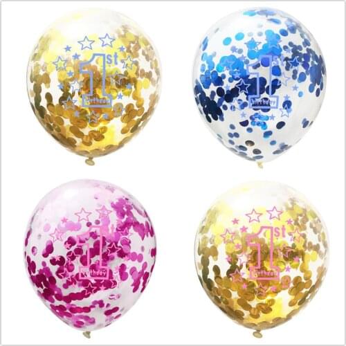 Balloon Accessories 40 Inch Pink Blue 1 Year Old Confetti Balloon Set Birthday Celebration Digital Balloon Decoration Balloon