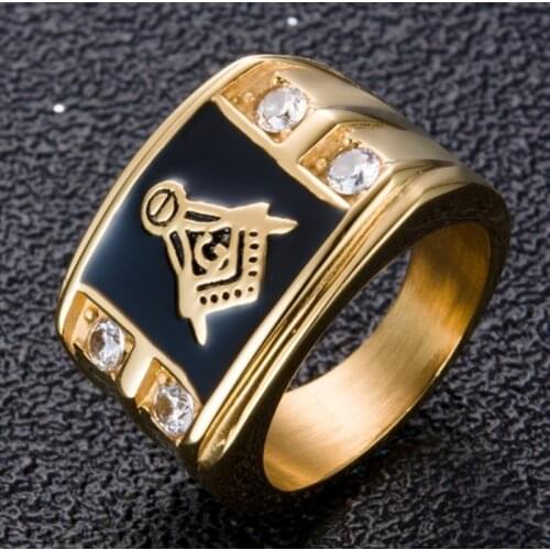 Classic Retro Trend Fashion Gold Mens Gothic Ring Masonic Mens Rings Mens Popular Jewelry Accessories