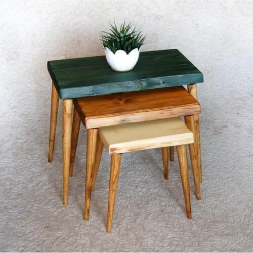 Doğal Ağaç Masif Kütük 3’lü Zigon Sehpa Naturel Coffe Table,Bedroom , Living Room ,Handmade