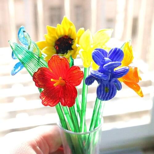 Beautiful Simulation Craft Murano Glass Flower Ornament Valentines Day Party Gifts Home Table Vase Decoration Charm Accessories