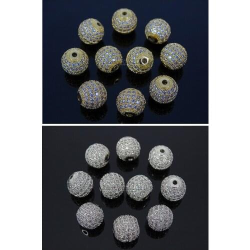 16mm Clear Zircon Gems Stones Pave Round Ball Bracelet Connector Charm Beads Silver Gold 10Pcs/Pack