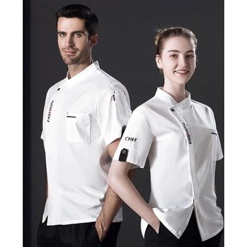 Chef Jacket Cook Coat Restaurant Kitchen Chef Uniform Short Sleeve Chef Clothes Hotel Bakery Uniform Pastry Cafe Overalls AS414