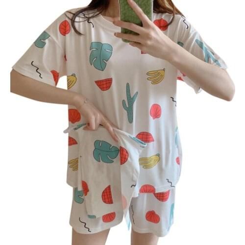 Sweet Sleepwear Sets For Women Lovely Fruit Pattern Print Top and Shorts Pajamas Home Wear Hot Sale Femme Underwear Pijamas