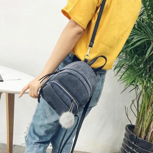 Mini Women Backpacks Solid Fashion School Bag For Teenage Girls Fur Ball Solid Corduroy Rucksack Candy Color Travel Bags Mochila
