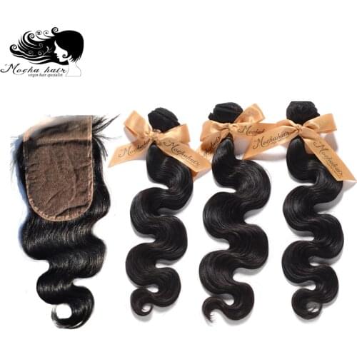 MOCHA Hair 10A Brazilian Virgin Hair Body Wave 3 Bundles With One 4* 4 or 13*4 Lace Closure 100% Human Hair Free shipping