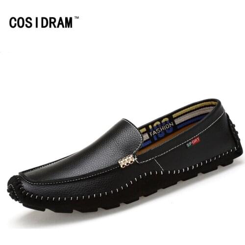 COSIDRAM Slip on Men Casual Shoes Genuine Leather Summer Loafers Shoes Comfortable Flat Driving Shoes Plus Size 46 47 SHB-013