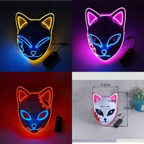 NEW Fashion Halloween Fun Fox Masks Anime Cospaly Props Demon-Slayer Kamado-Tanjirou Masque Spoof Funny Gift LED Luminous Mask