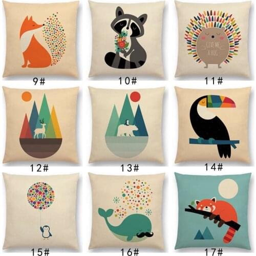 Latest Cute Cartoon Animals Unicorn Tigers Lion Hedgehog Raccoon Elephant Fox Toucan Cat Cushion Cover Sofa Throw Pillow case