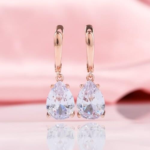 New Long Earring Rose Gold Natural Zircon Moonstone Water Drop Dangle Earrings for Women Fashion Party Jewelry