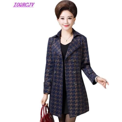 Middle-aged Womens Coat New Spring Autumn Elegant Printing Windbreaker jacket Mother Long section Plus Size 5XL Outerwear W148