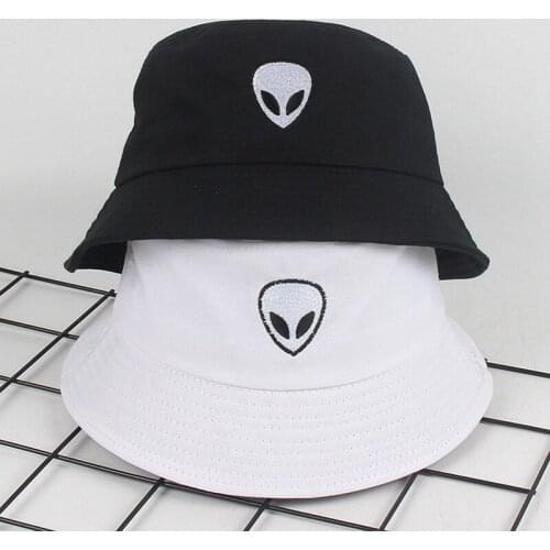 Black White Solid Alien Bucket Hat Fishermans Cap Unisex Men Women Summer Panama Cap Beach Sun Fishing Hat