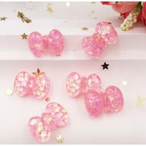 10pcs Resin Colorful Cute Shniy Glitter Bepowder Pink Bow Flatback Rhinestone Appliques DIY Wedding Scrapbook Craft SL042