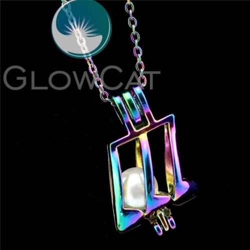 R-C754 Rainbow Colors Musical Note Beads Cage Pendant Perfume Diffuser Aromatherapy Pearl Cage Locket Necklace