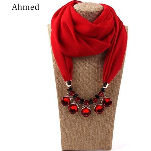 Ahmed Chiffon Beads Geometric Irregular Crystal Pendant Scarf Necklace For Women Fashion Ethnic Head Scarves Collar Jewelry