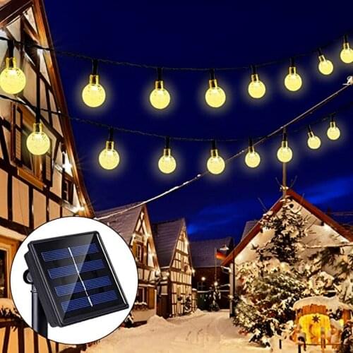 LED Crystal Balls Christmas Garland Globe Solar Lights 8 Modes Decoration Light for Patio Lawn Garden Wedding Party Home Decor